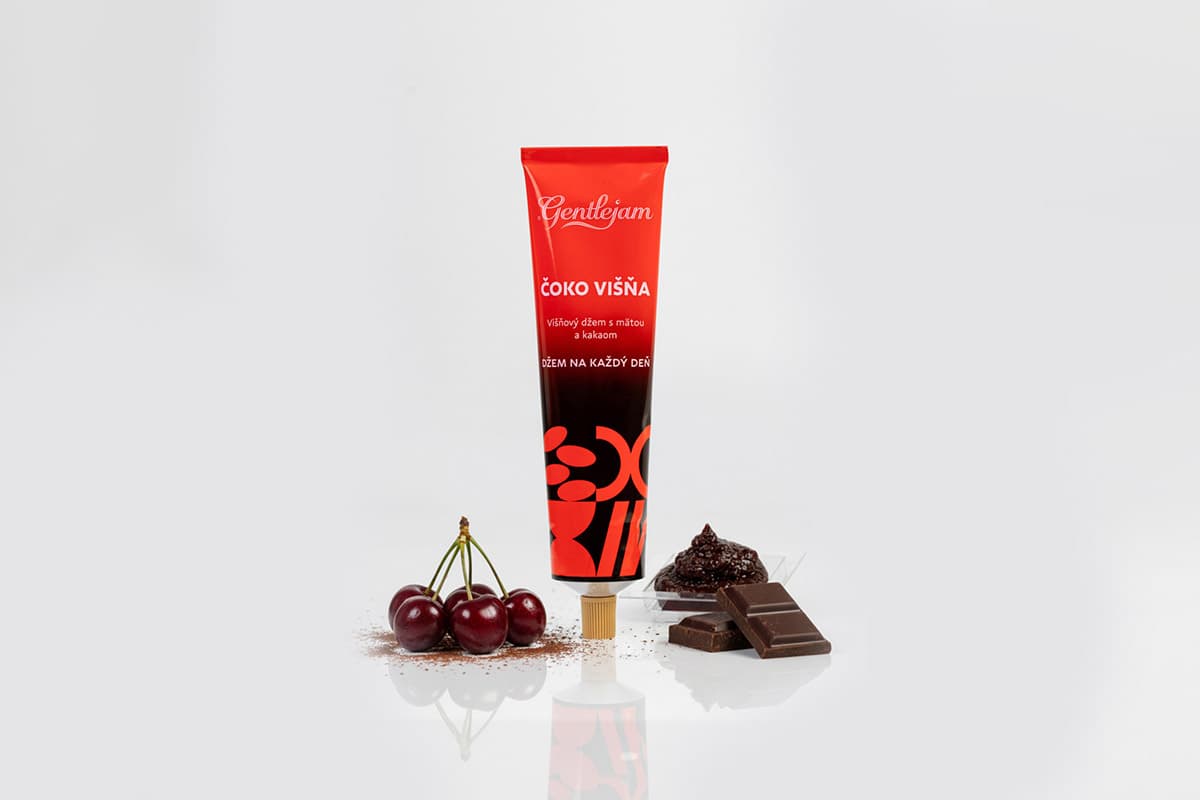Višňový džem s kakaom v tube — Džem v tube