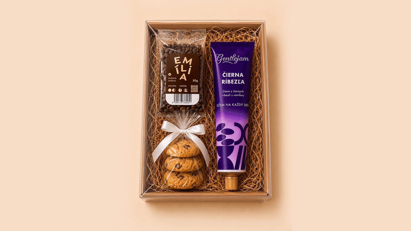 Darčekový set — Čierna ríbezľa v tube, káva a cookies — Džem v tube
