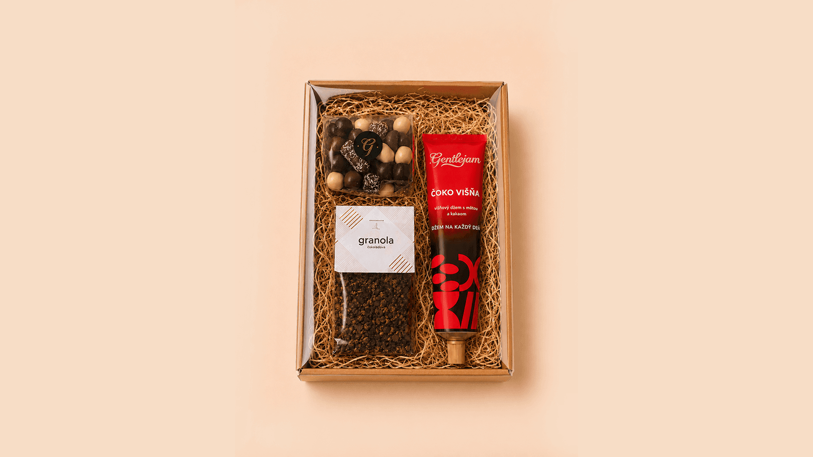 Darčekový set — Čoko višňa v tube, čokokocky a granola — Džem v tube